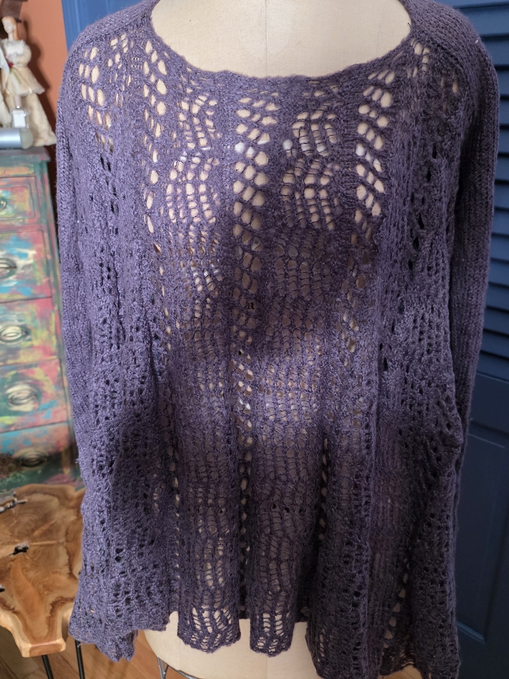 Simply Noelle Open-Knit Scoop Neck Sweater in Plum